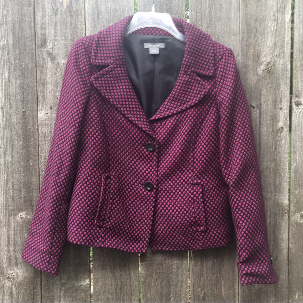 Ann Taylor Purple Dot Black Career Blazer Size 8